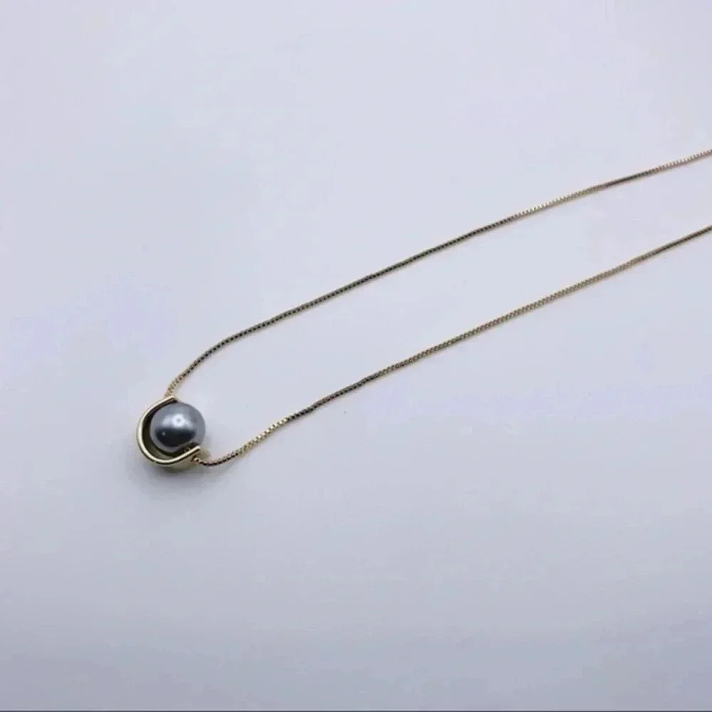 DAINTY Single Pearl Floating Necklace, Pearl Necklace, Gold Plated Neckl… - Picture 3 of 7